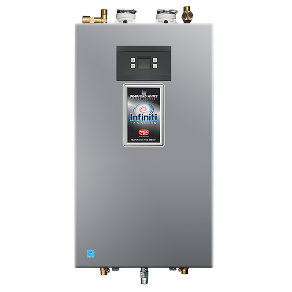 bradford white tankless hot water heater available for natural gas, or propane